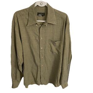 Ermenegildo Zegna Shirt Mens Large Green Checkered Traveller Longsleeve Collared